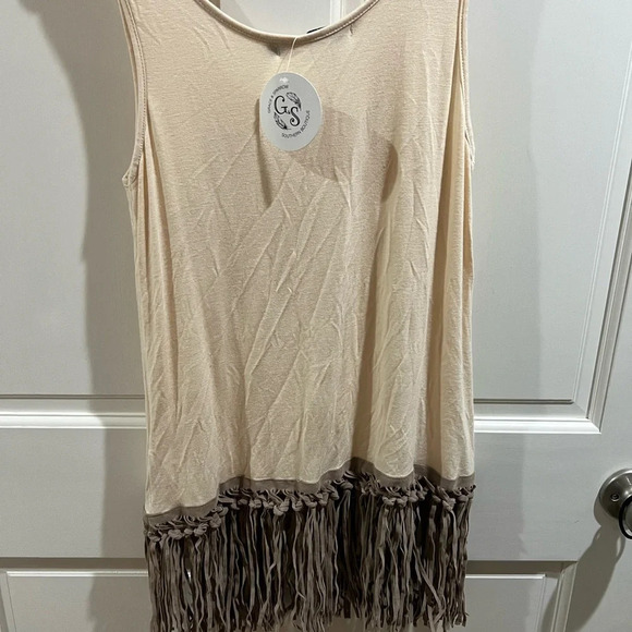 Origami Fringe Boho Cream Tank Top Size Small NWT - Picture 4 of 5